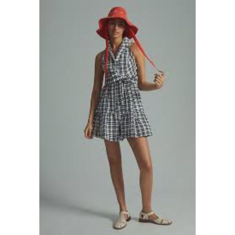 Maeve by Anthropologie Plus Size Black White Plaid Flounce Mini Shirt Dress NEW - Picture 2 of 12